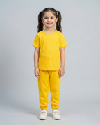 Kids Yellow Cotton T-Shirt & Trouser Set