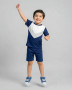Blue Grey Panel Kids Short Sleeve Kids Wear