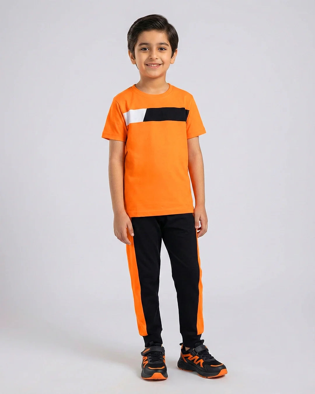Trendy Kids Orange Block T-Shirt & Pant Set