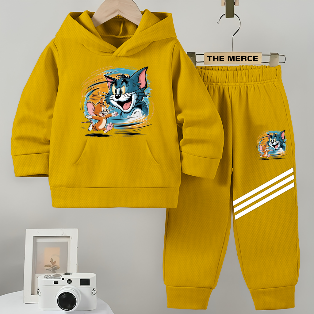 Baby/Boy Stripe Printed Tom & Jerry Winter Fleece Hoodie Track Suit