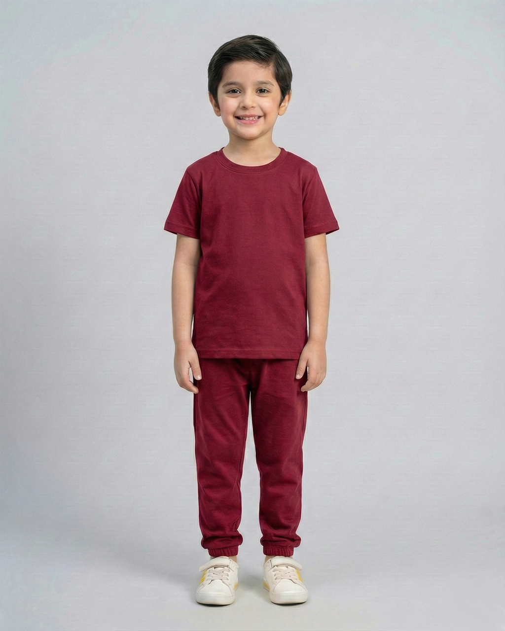 Kids Maroon Cotton T-Shirt & Trouser Set