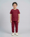 Kids Maroon Cotton T-Shirt & Trouser Set