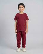 Kids Maroon Cotton T-Shirt & Trouser Set