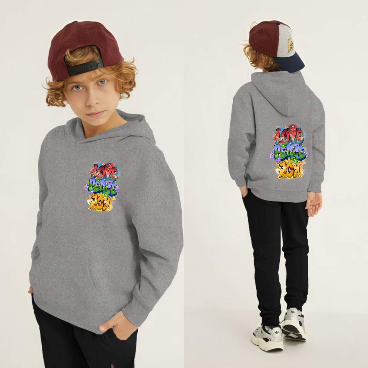 Kids Winter Hoodie Set | Love Joy Peace Printed