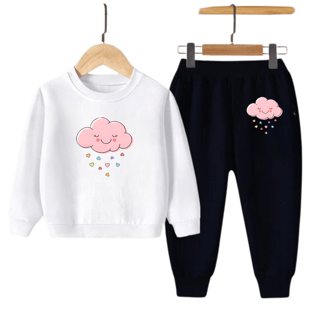 Kids Winter Sweat Shirt Set | Pink Cloud Printed