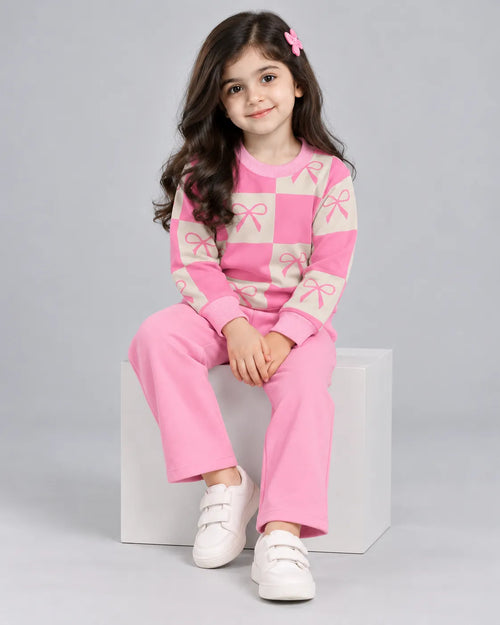 Check Bow Kids Winter Set - Pink