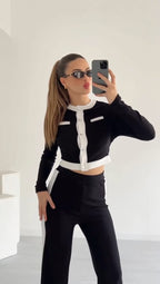 winter winde Buttion white strip Tack Suit