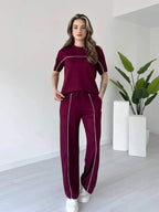 Stylish Women’s Co-Ord Set with Contrast Lines – Casual Streetwear Outfit