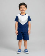 Blue Grey Panel Kids Short Sleeve Kids Wear