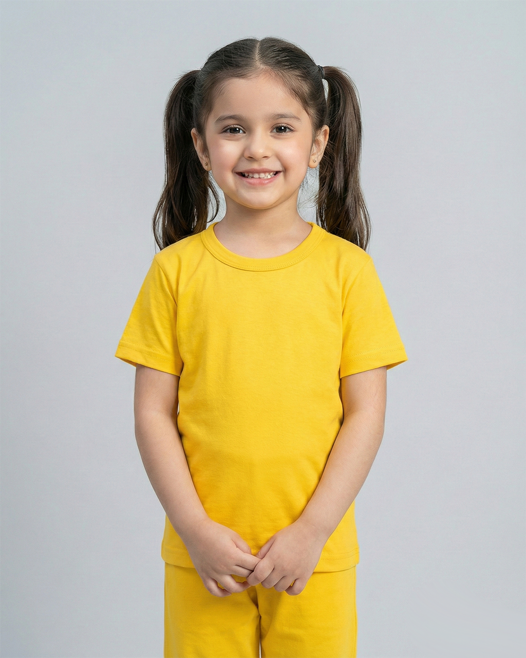 Kids Yellow Cotton T-Shirt & Trouser Set
