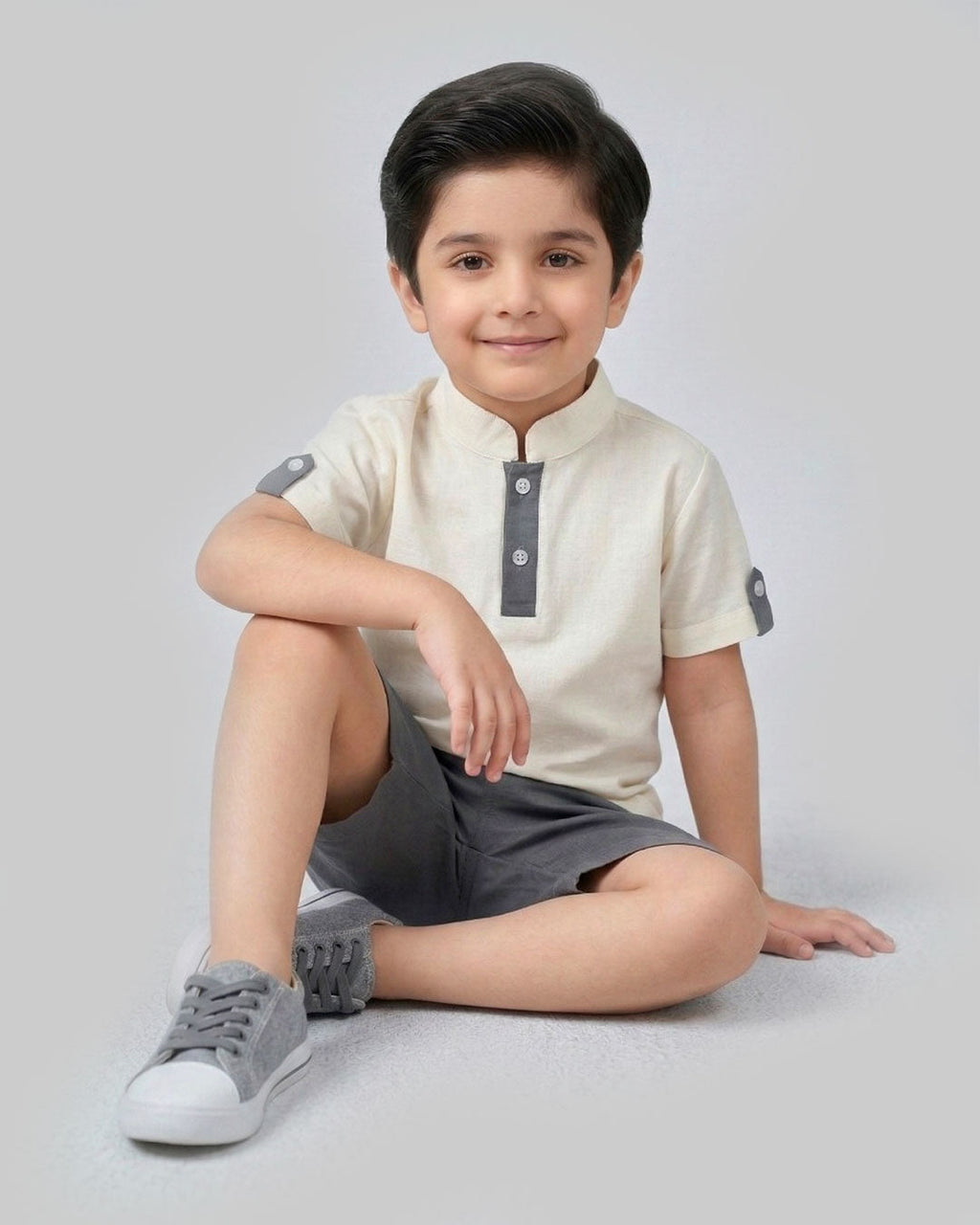 White & Grey Kids Short Set