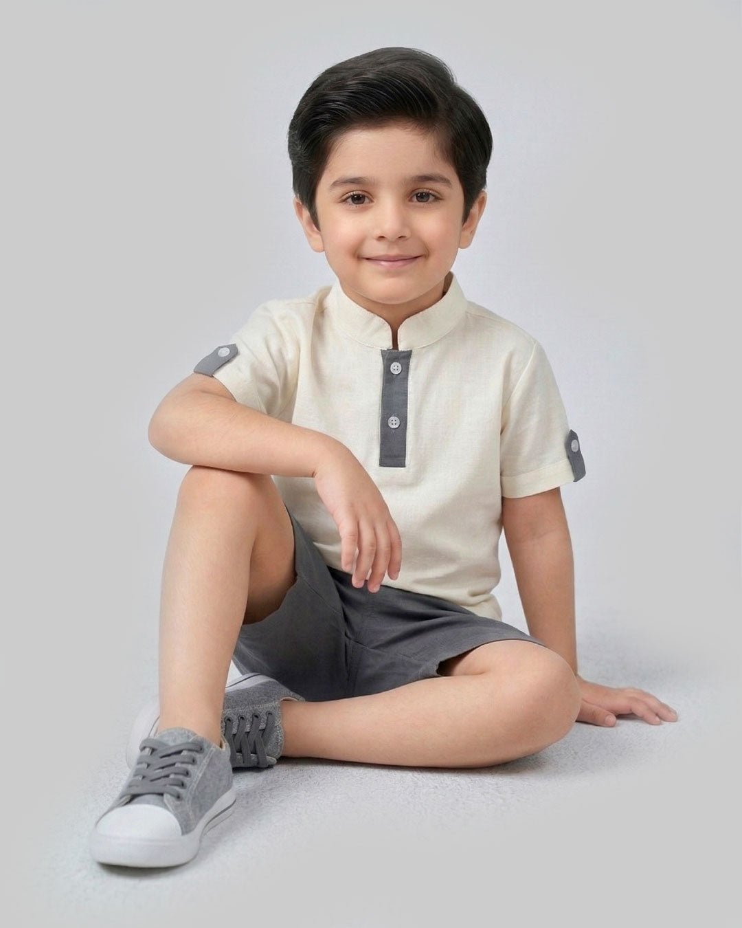 White & Grey Kids Short Set