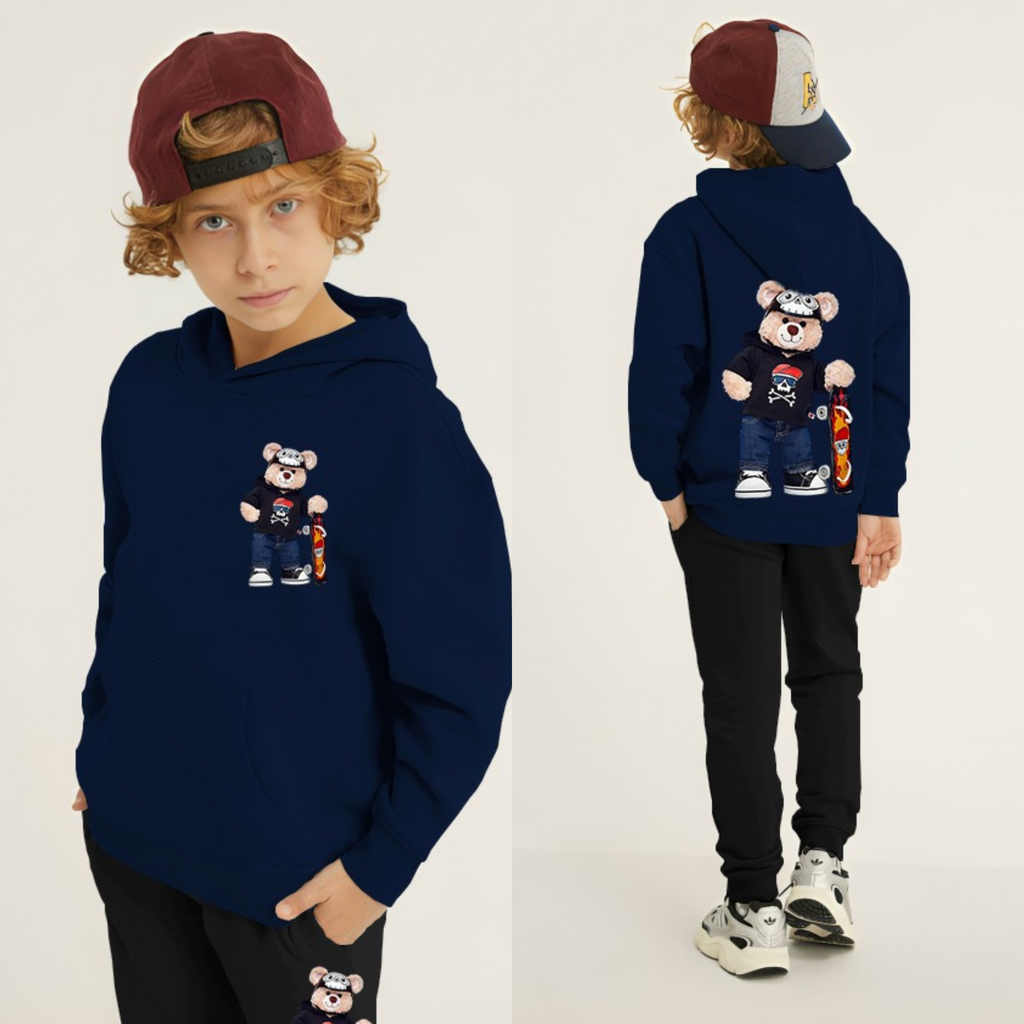 Kids Winter Hoodie Set | Bear Skateboard Printed