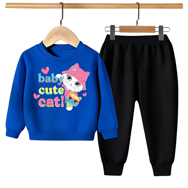 Kids Winter Sweat Shirt Set | Baby Cute Cat Printed