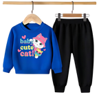 Kids Winter Sweat Shirt Set | Baby Cute Cat Printed