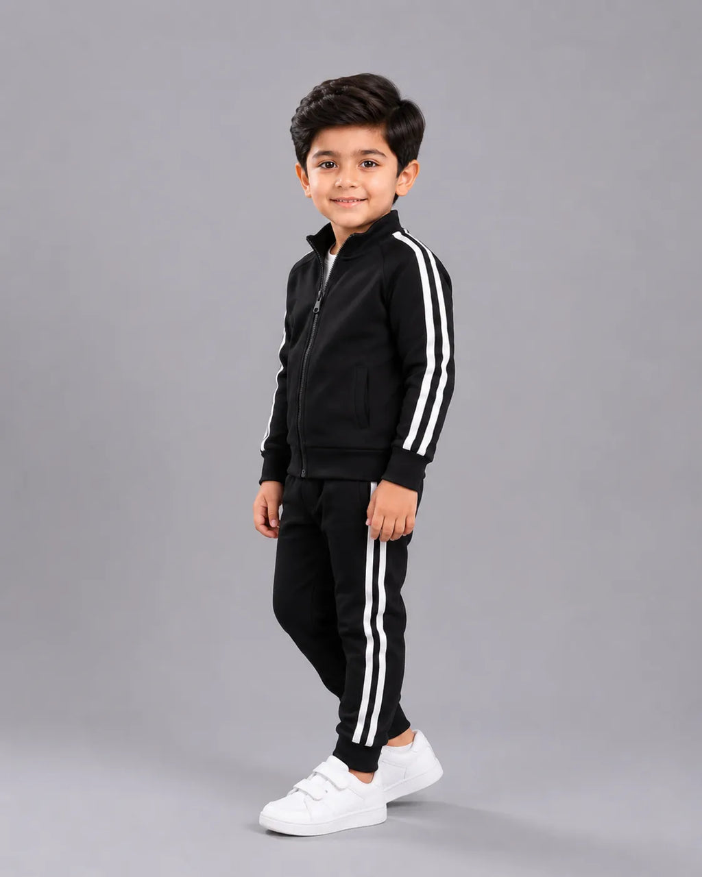 Kids Winter Stripe Tracksuit 3pcs - Black