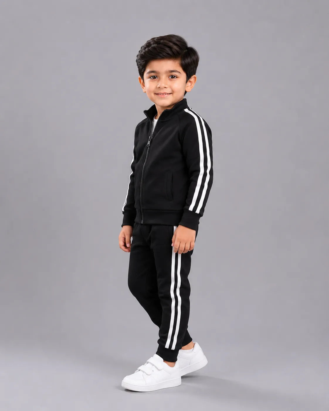 Kids Winter Stripe Tracksuit 3pcs - Black