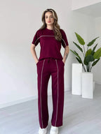 Stylish Women’s Co-Ord Set with Contrast Lines – Casual Streetwear Outfit