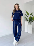 Stylish Women’s Co-Ord Set with Contrast Lines – Casual Streetwear Outfit