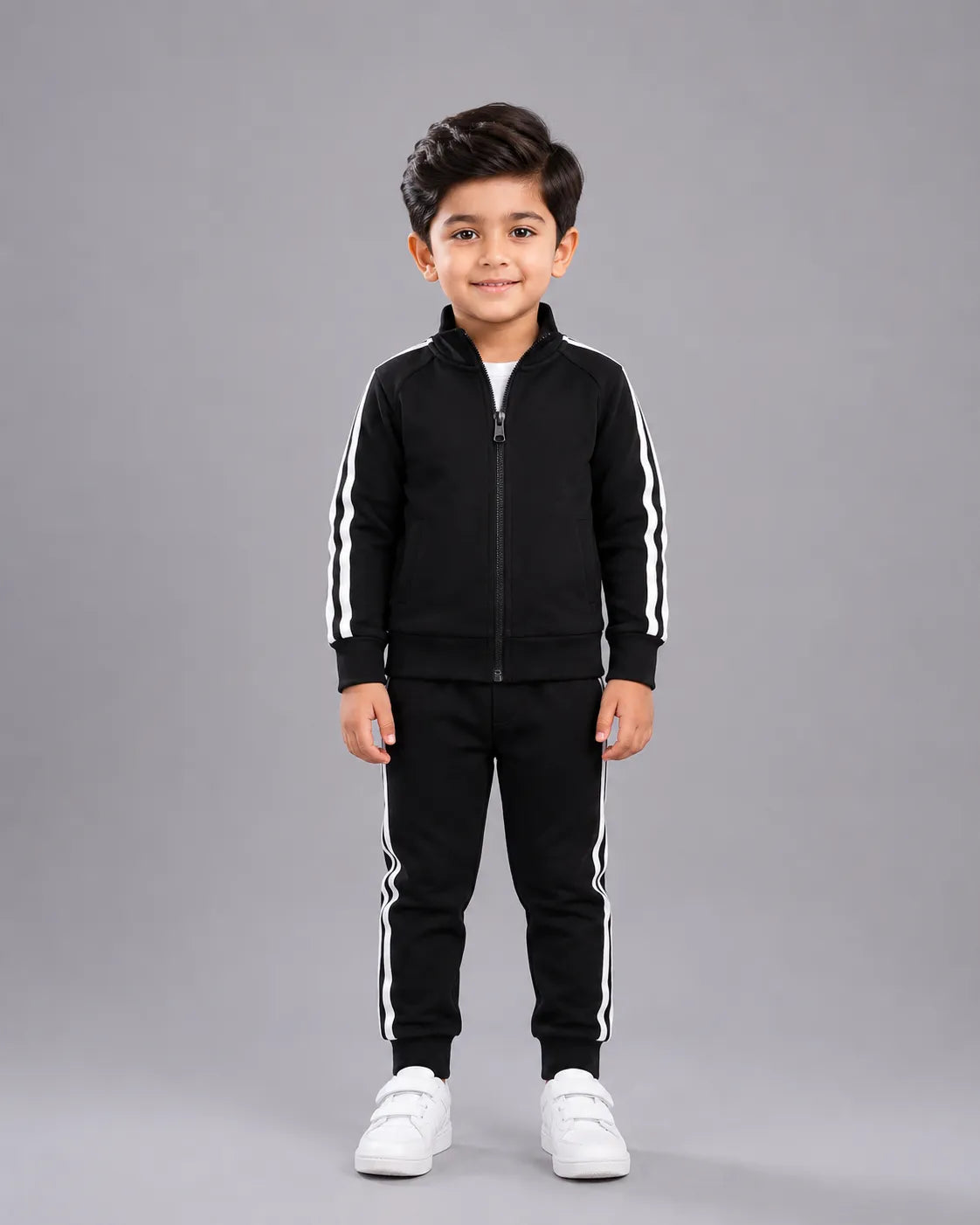 Kids Winter Stripe Tracksuit 3pcs - Black