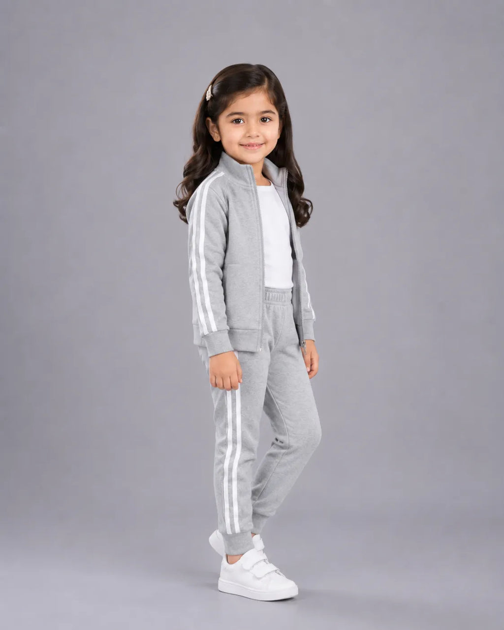 Kids Winter Stripe Tracksuit 3pcs- Grey