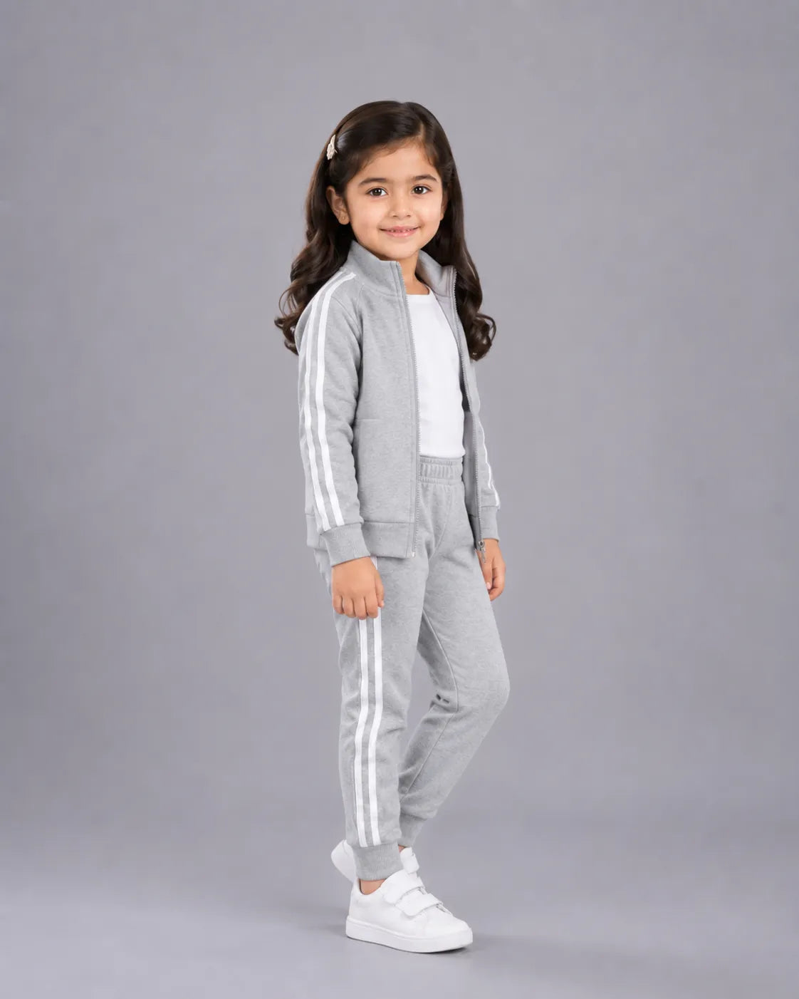 Kids Winter Stripe Tracksuit 3pcs- Grey