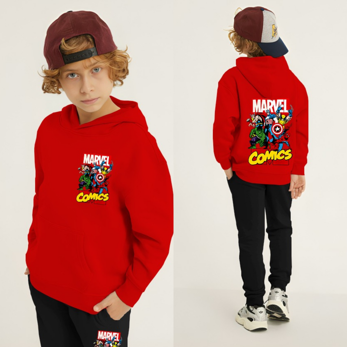 Kids Winter Hoodie Set | Marvel Comic Printed