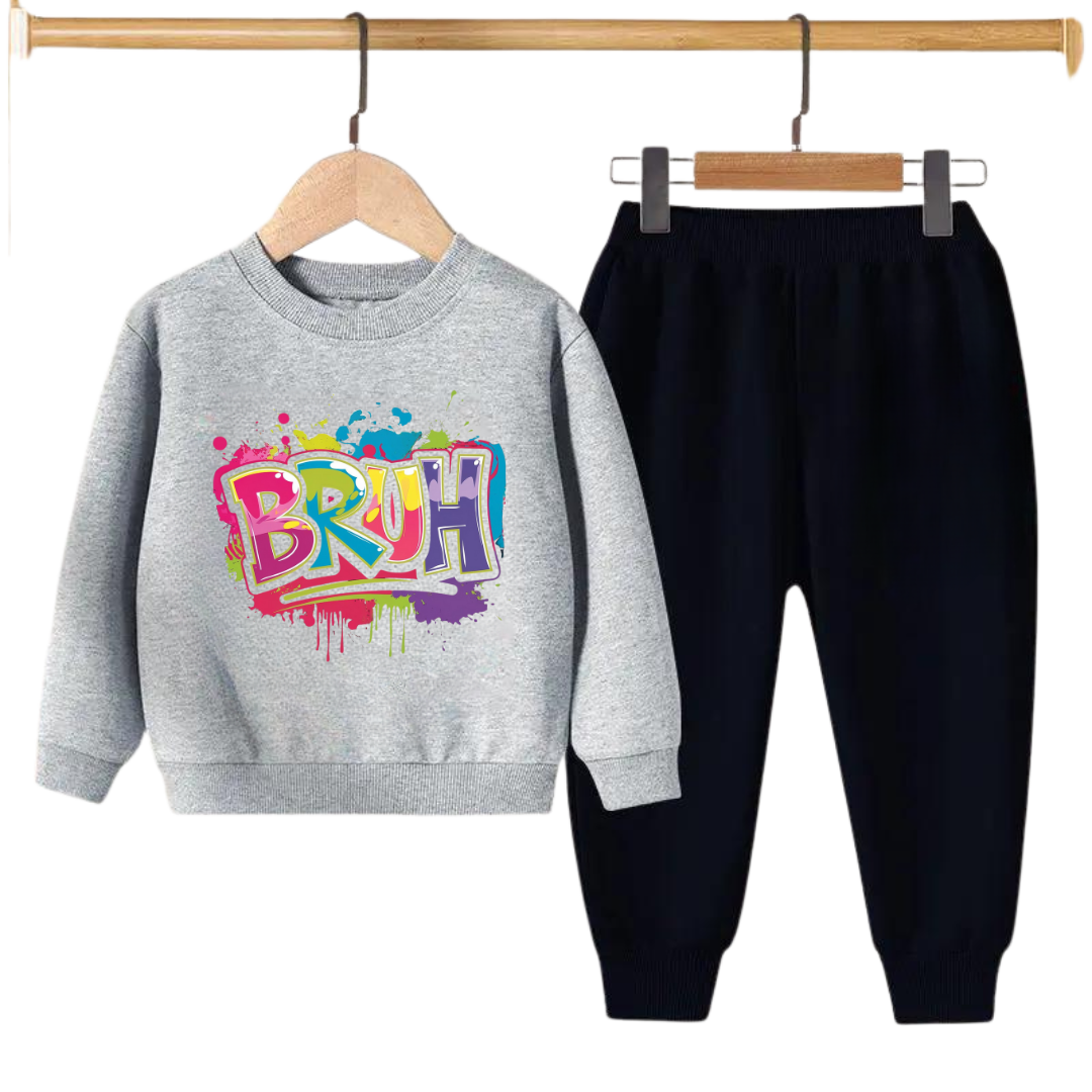 Kids Winter Sweat Shirt Set | Color Splash Bruh Printed