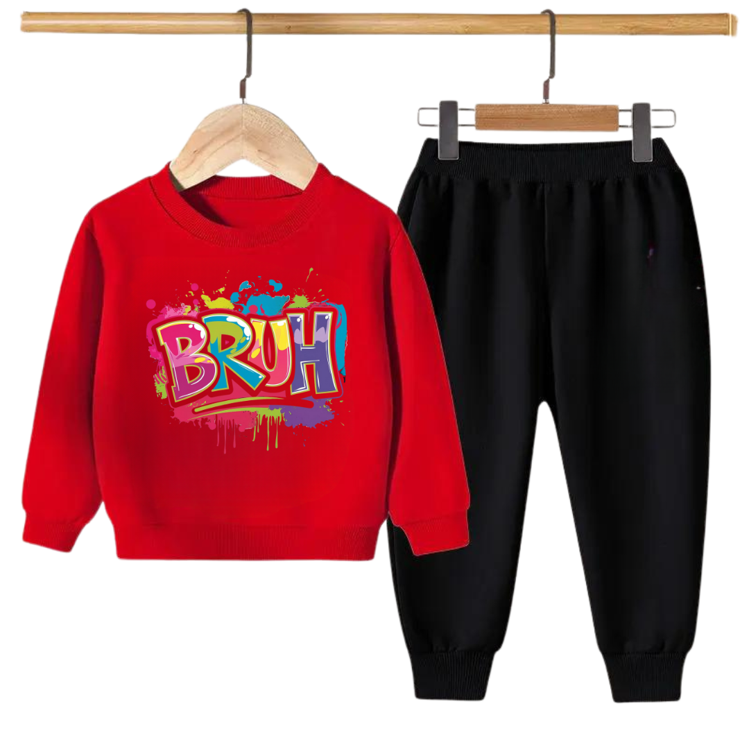 Kids Winter Sweat Shirt Set | Color Splash Bruh Printed