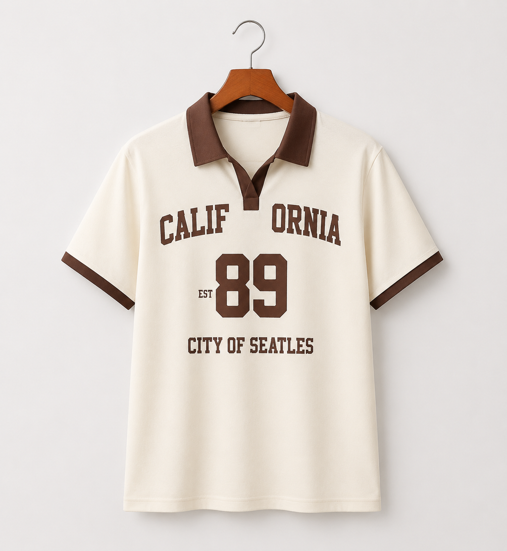 Retro Oversized College Style Polo T-Shirt – Unisex Streetwear