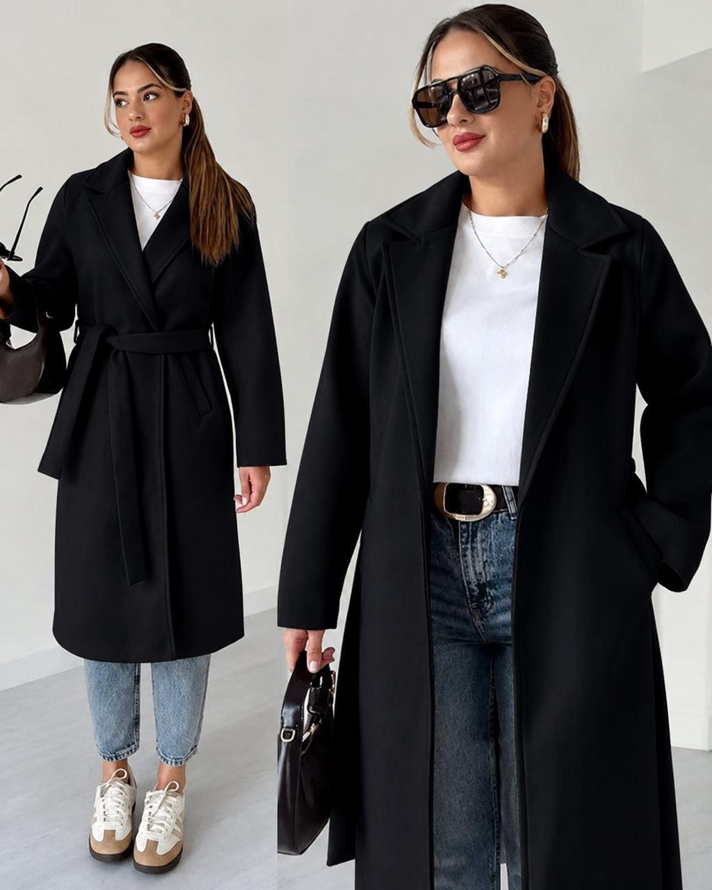 Women Belted Long Coat