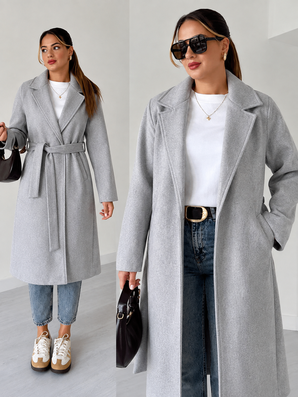 Women Belted Long Coat