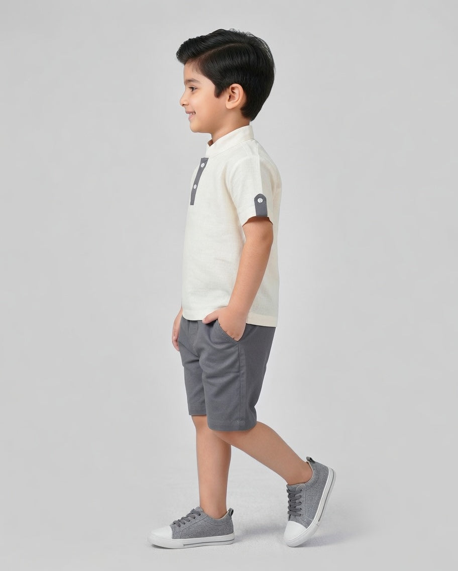White & Grey Kids Short Set