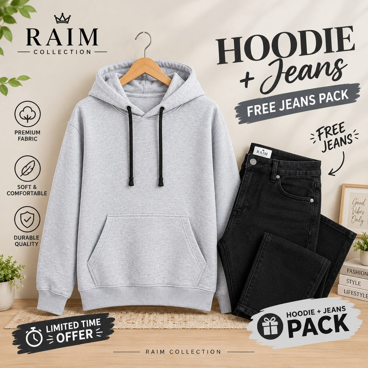 Hoodie + Free Jeans Pack – Casual Wear Combo