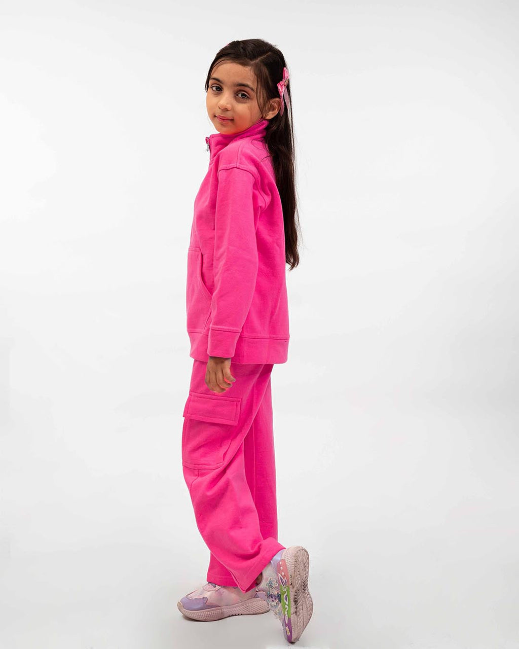 Kids Hot Pink Fleece Cargo Tracksuit
