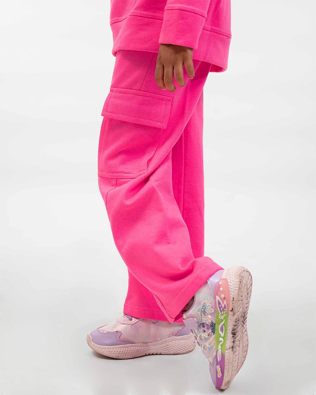 Kids Hot Pink Fleece Cargo Tracksuit