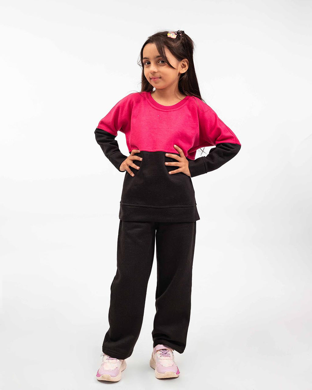 Kids Two-Tone Sweatshirt & Jogger Set –Pink & Black