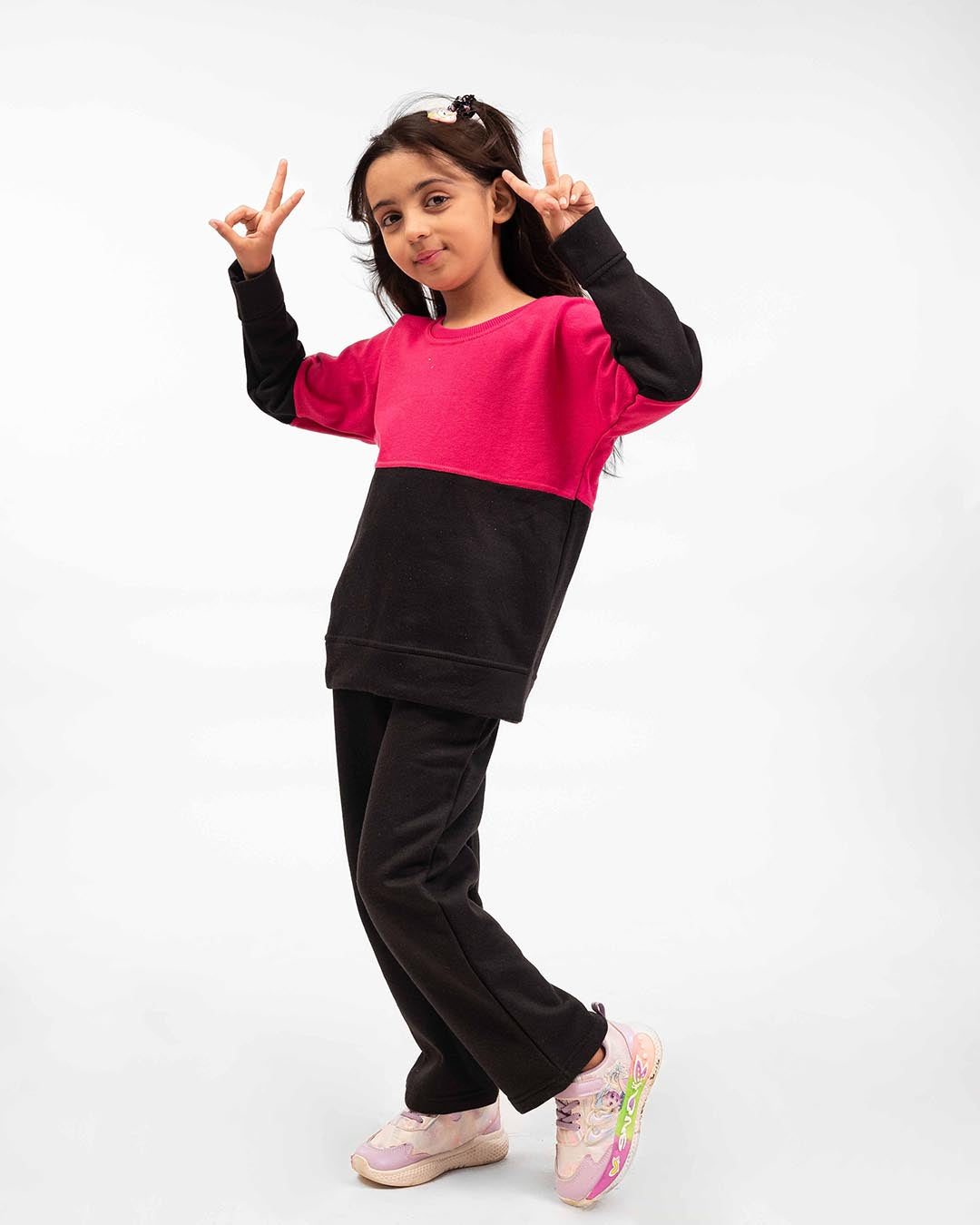 Kids Two-Tone Sweatshirt & Jogger Set –Pink & Black