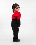 Kids Two-Tone Sweatshirt & Jogger Set – Red & Black