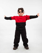 Kids Two-Tone Sweatshirt & Jogger Set – Red & Black