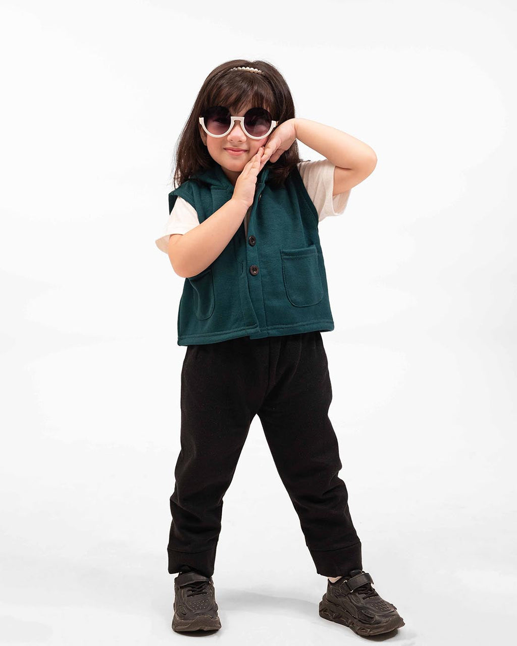 Kids Trendy Hoodie Vest | Forest Green