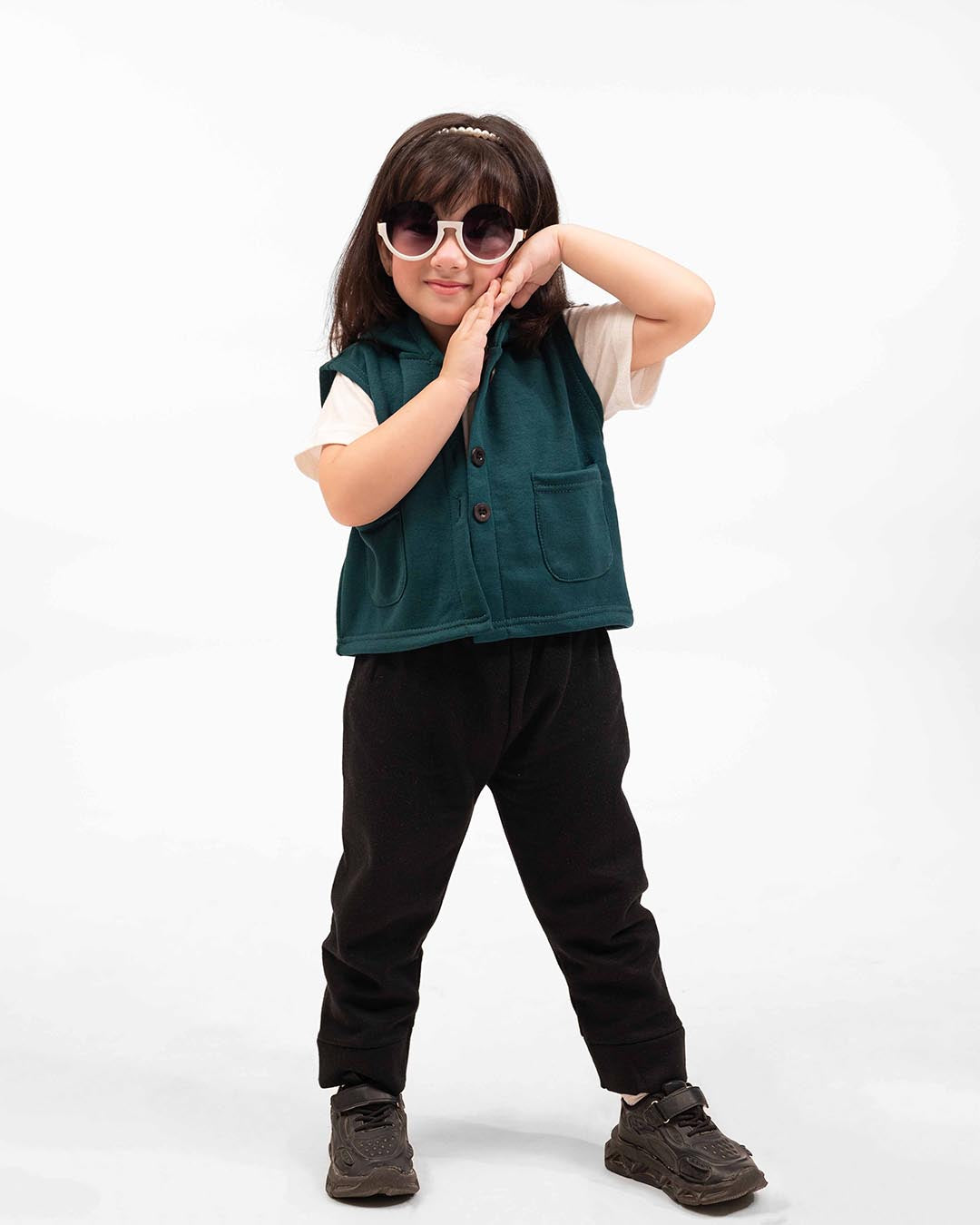 Kids Trendy Hoodie Vest | Forest Green