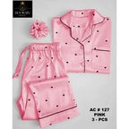 3 PIECE HEART PRINTED  NIGHT DRESSES