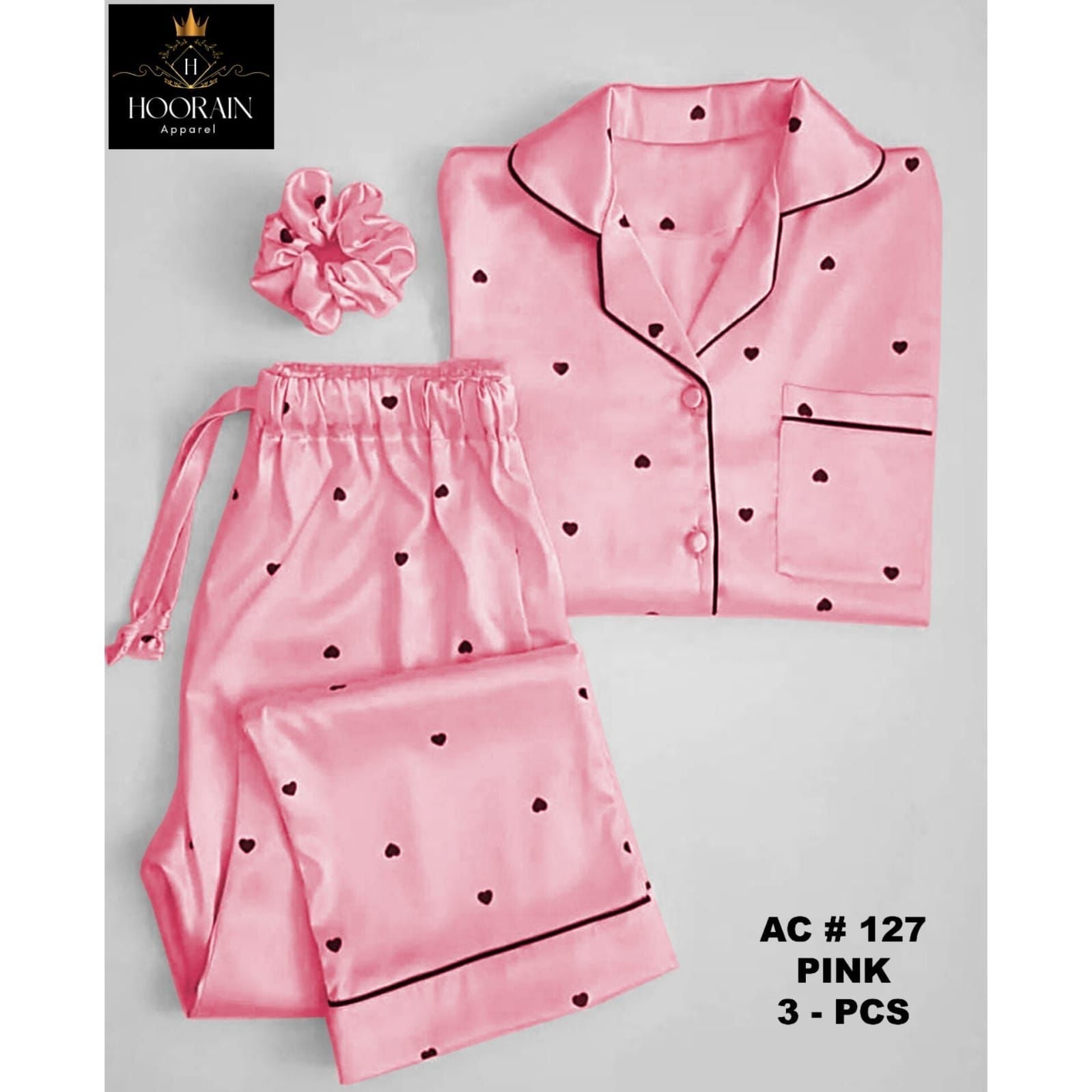 3 PIECE HEART PRINTED  NIGHT DRESSES