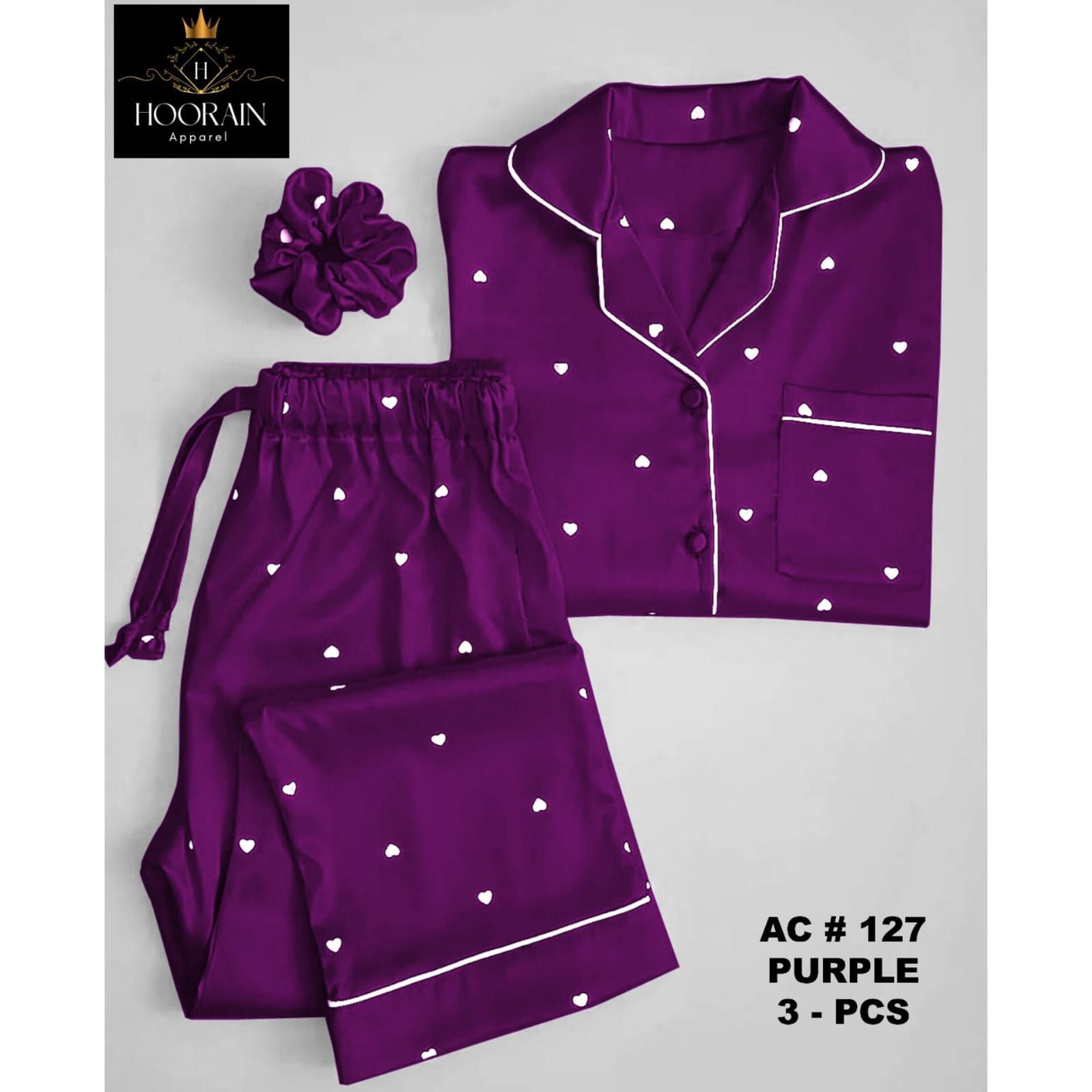 3 PIECE HEART PRINTED  NIGHT DRESSES