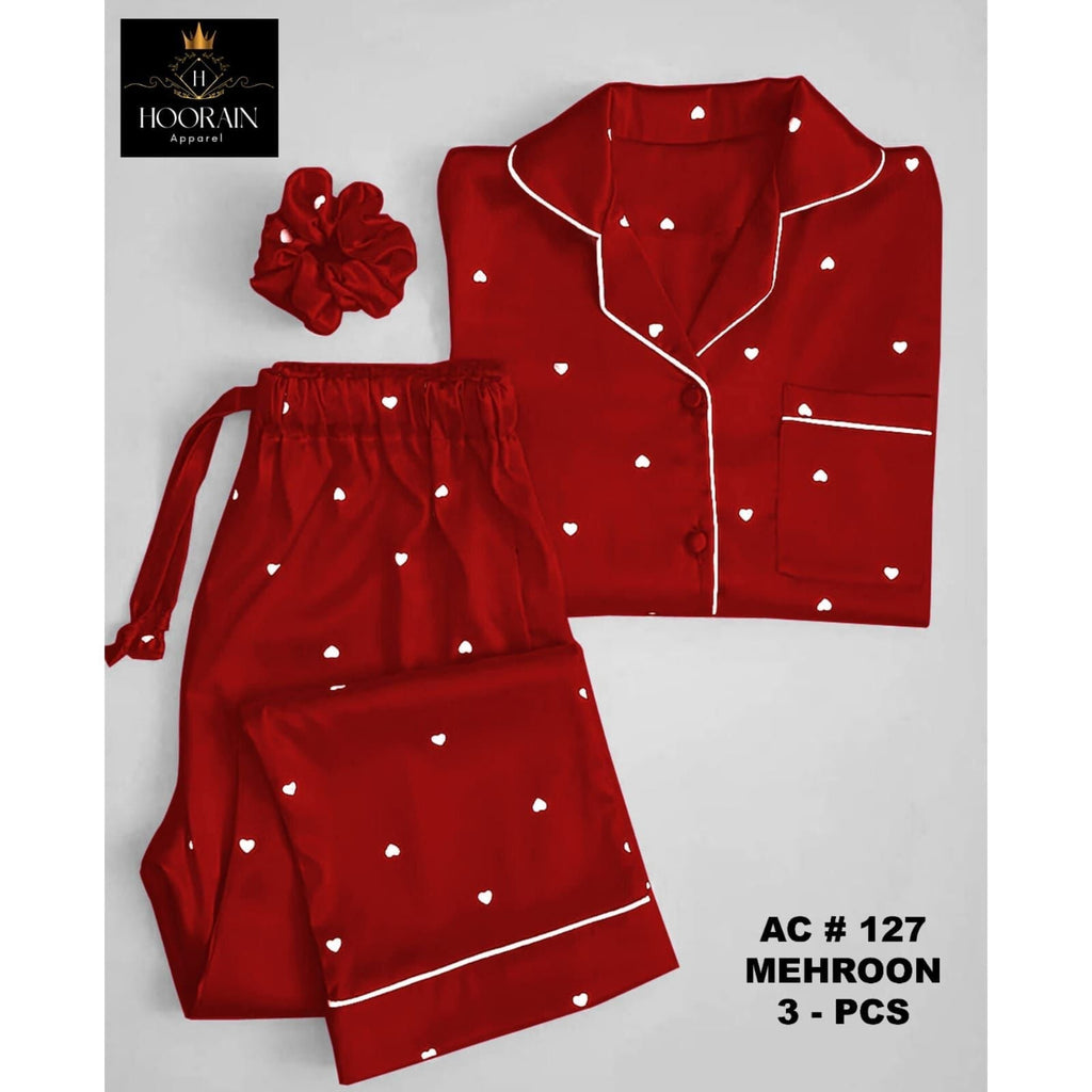 3 PIECE HEART PRINTED  NIGHT DRESSES