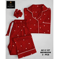3 PIECE HEART PRINTED  NIGHT DRESSES