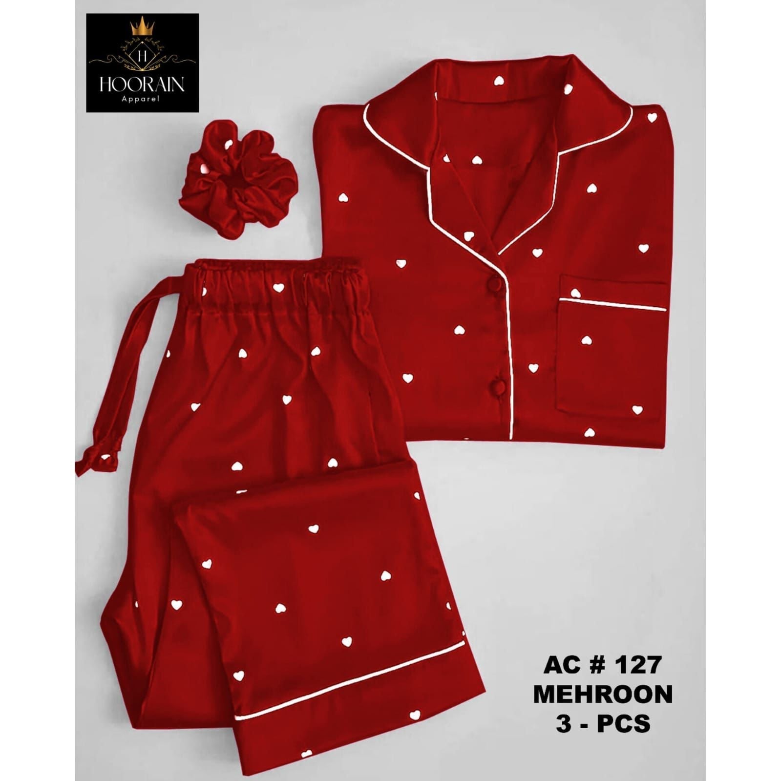 3 PIECE HEART PRINTED  NIGHT DRESSES
