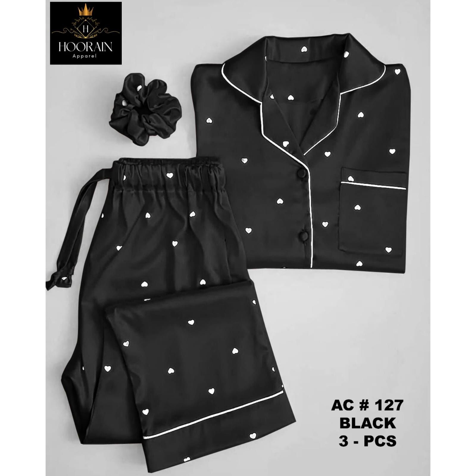 3 PIECE HEART PRINTED  NIGHT DRESSES