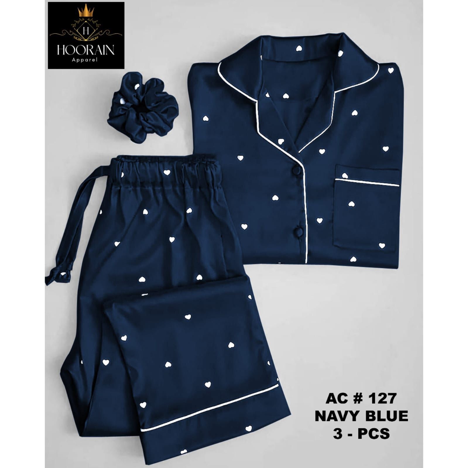 3 PIECE HEART PRINTED  NIGHT DRESSES